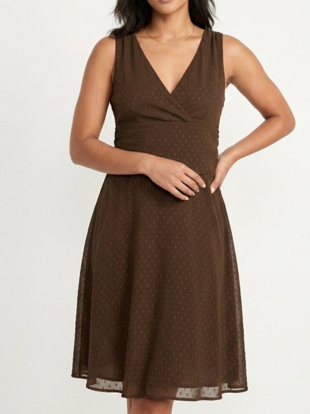 NWT Axcess Liz Claiborne Brown Mesh Dot Faux Wrap Dress Size XL Extra Large